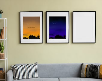 Fineart Print | Desert night Wall Art - Climate friendly (with or without frame) arabic, sunset, palmtrees, digitalart, print
