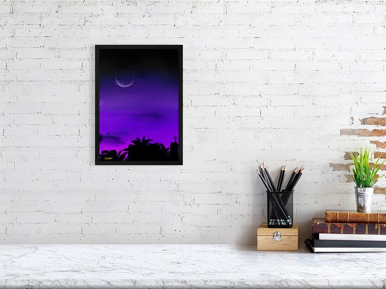 Fineart Print | Desert night Wall Art - Climate friendly (with or without frame) arabic, sunset, palmtrees, digitalart, print image 6