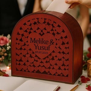 Plantilla de caja para tarjetas de boda estilo bohemio: sencilla y elegante. Caja de madera para tarjetas, caja para tarjetas de regalo de boda, caja para sobres de boda, hucha.