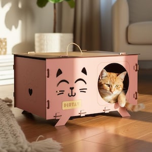 Archivo DXF de casa esquinera moderna para gatos / Planos de muebles CNC (Descarga digital)