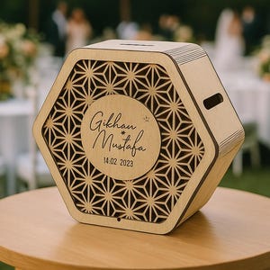 Plantilla de caja hexagonal para tarjetas de boda, detalle único para bodas: caja de sobre para boda, caja de madera para tarjetas, porta tarjetas, caja para tarjetas de regalo, letrero para caja de tarjetas