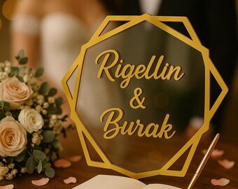 Hexagon Wedding Sign SVG | Modern Welcome Signage Template for CNC | Geometric Wedding Decor Laser Cut File | Bridal Shower Reception Vector