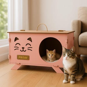 Plantilla de casa/cama para gatos XL, sencilla y elegante: casa para gatos de interior, cueva, mueble, hamaca, regalo para amantes de los gatos, rascador.