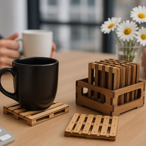 Reciclaje con estilo: Plantilla para posavasos de palets en caja - Juego de posavasos, posavasos personalizados, posavasos bonitos, posavasos de madera, posavasos divertidos, posavasos de acrílico