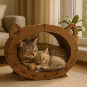 Modern Cat Bed DXF | DWG File | Laser Cut Cat Cradle Hammock Plans for CNC | Pet Furniture Template | Digital Download for Wood | Cat House