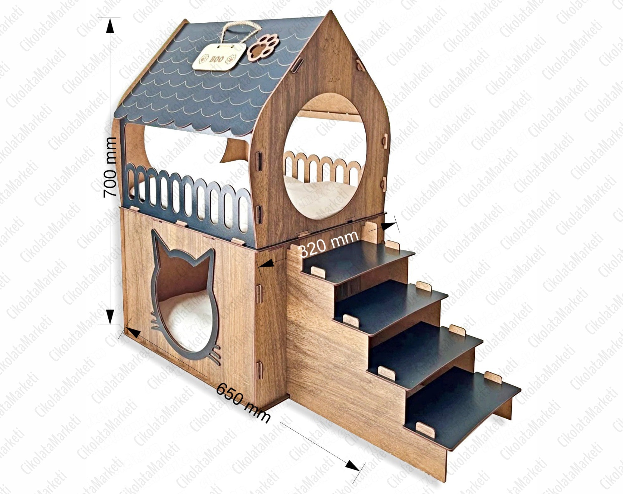 Twofloor Wooden Cat House Template Stylish and Sturdy Cat Etsy