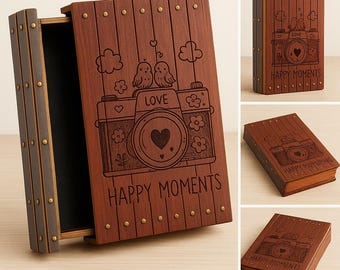 Large Sliding Book Box SVG | Laser Cut Wooden Storage Box Template for CNC | Keepsake & Photo Stash Box Plans | Book Lover Gift Vector File