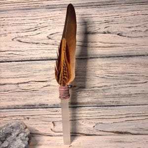 Crystal Smudge Fan ~ Mini Ceremony Stick for Smoke Clearing ~ Handmade Smudge Feather Wands