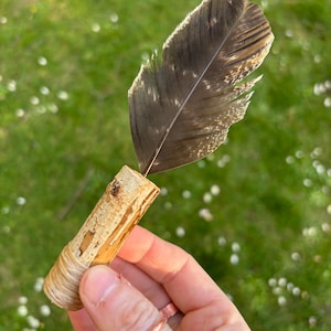 Mini Turkey Feather Smudge Fan, Birch Wood Wand for Smoke Clearing Ceremony