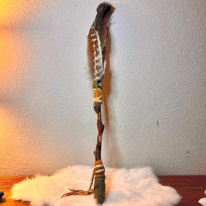Handcrafted Feather Wand | Magical Feather Smudge Fans | Energy Clearing Tools | Prayer Stick  | Wood Carved Shaman Wands