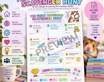 Home Education Scavenger Hunt Printable | Fun Kids Learning Activity | Maths & English Worksheet | Homeschool Activity PDF