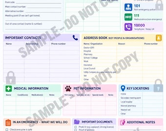 UK Family Emergency Contact & Action Plan | A4 Emergency Preparedness Printable PDF