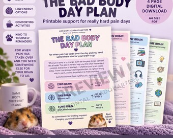 Bad Body Day Plan Printable | Chronic Pain & Illness Support | Low Energy Self Care Planner | 4 Page Digital Download