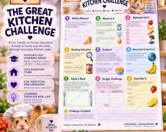 Home Education Kitchen Challenge Printable | Fun Kids Learning Activity | Maths, Reading & Life Skills | Homeschool A4 PDF