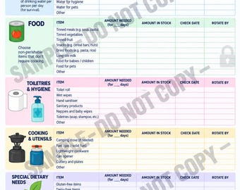 UK Emergency Food & Water Stock Planner | A4 Emergency Preparedness Printable PDF