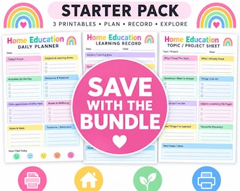 Home Education Starter Pack | 3 A4 Printable Homeschool Planning & Learning Sheets