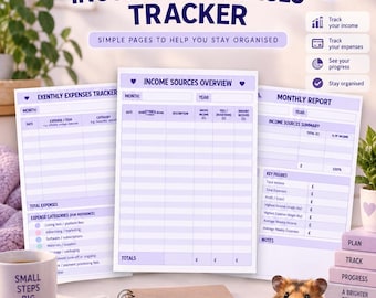 Income & Expenses Tracker Printable | Small Business Finance Planner | Monthly Income and Expense Log | 6 Page PDF