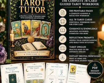 Tarot Tutor Workbook | 78 Card Tarot Journal | Beginner Tarot Guide | Printable Tarot PDF | Learn Tarot & Build Intuition