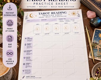 Tarot Reading Practice Sheet | A4 Printable Tarot Worksheet | Instant Download PDF