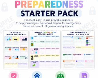 UK Emergency Preparedness Starter Pack | 3 A4 Printable Emergency Planning Sheets