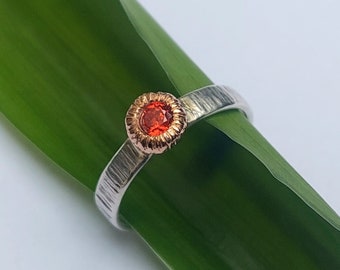 Silver ring, Gold head and Garnet, Red garnet (3mm), Women ring with garnet, Ring with garnet, Garnet silver ring, Garnet  gold ring