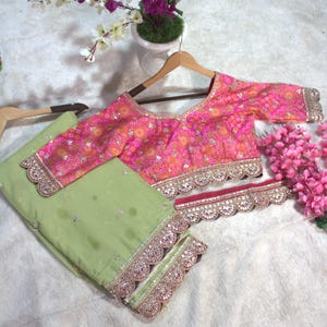 Organza Saree: Cording Foil Embroidery, Digital Print Silk Blouse
