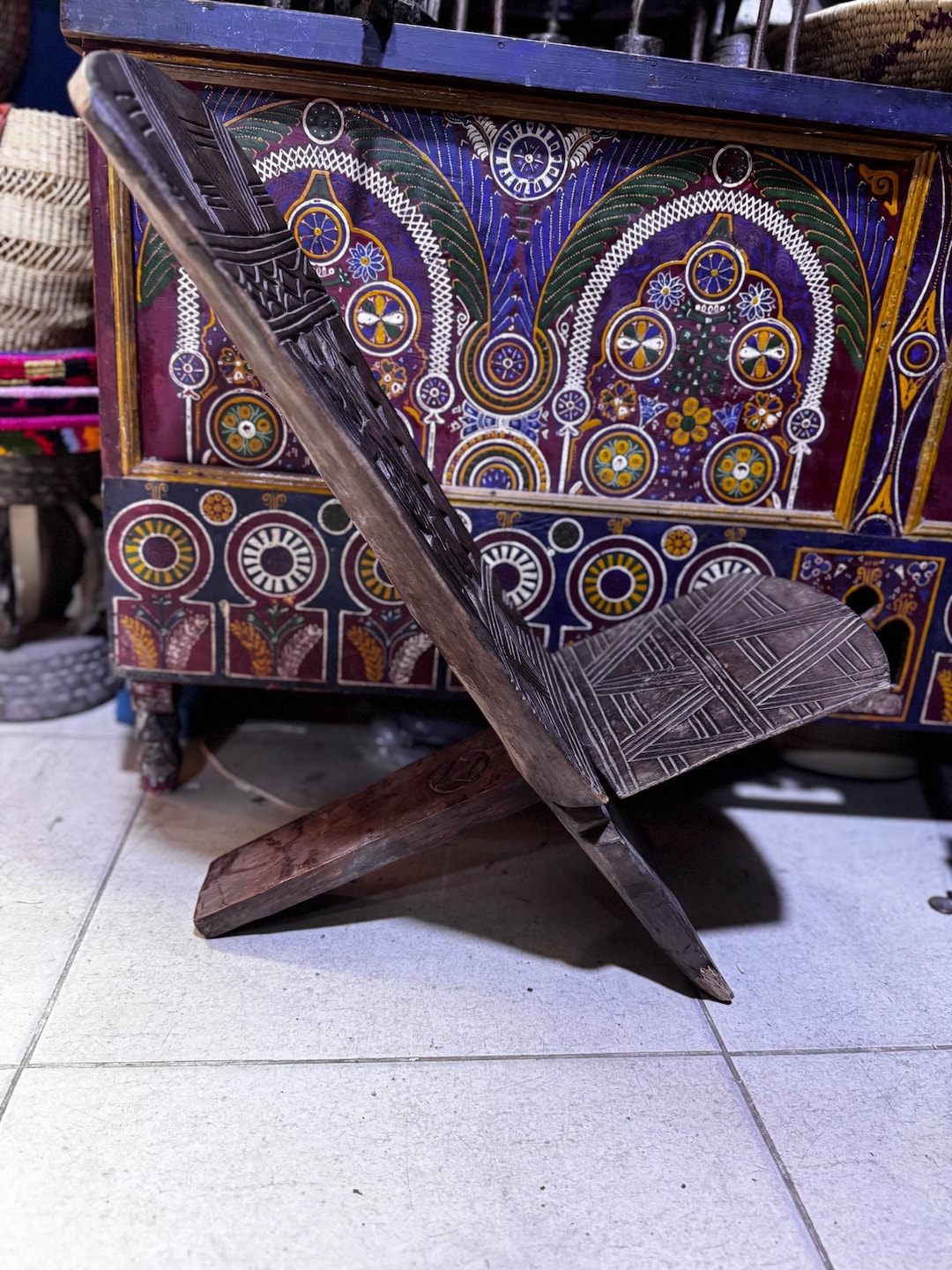 Hand-carved African Wooden Chair – Two-piece Traditional Tribal Chair ...