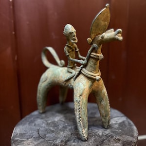 African Bronze Sculpture – Tribal Rider on Symbolic Creature