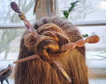 Haarnadel bunt aus Acetat, Haarpin, Perlmutt und Marmor, glänzend, schimmernd, Haarstäbchen, Dutt, Chignon