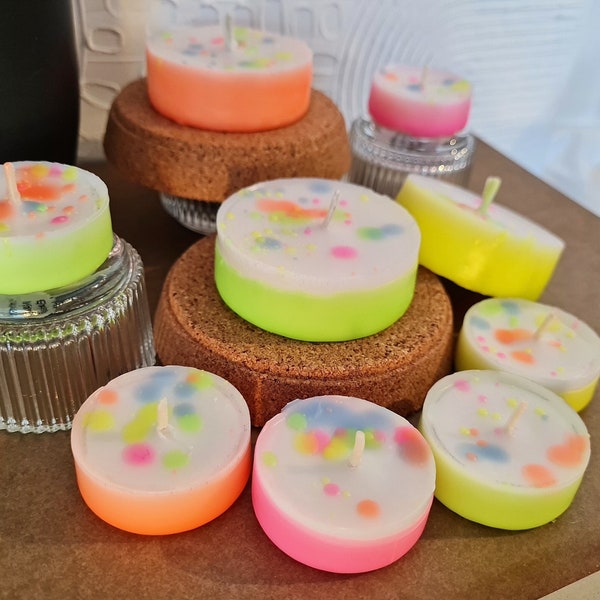 Dip Dye Konfetti Teelichter Set, Neon, verschiedene Farben, kleine Kerzen, Neon Party Dekoration