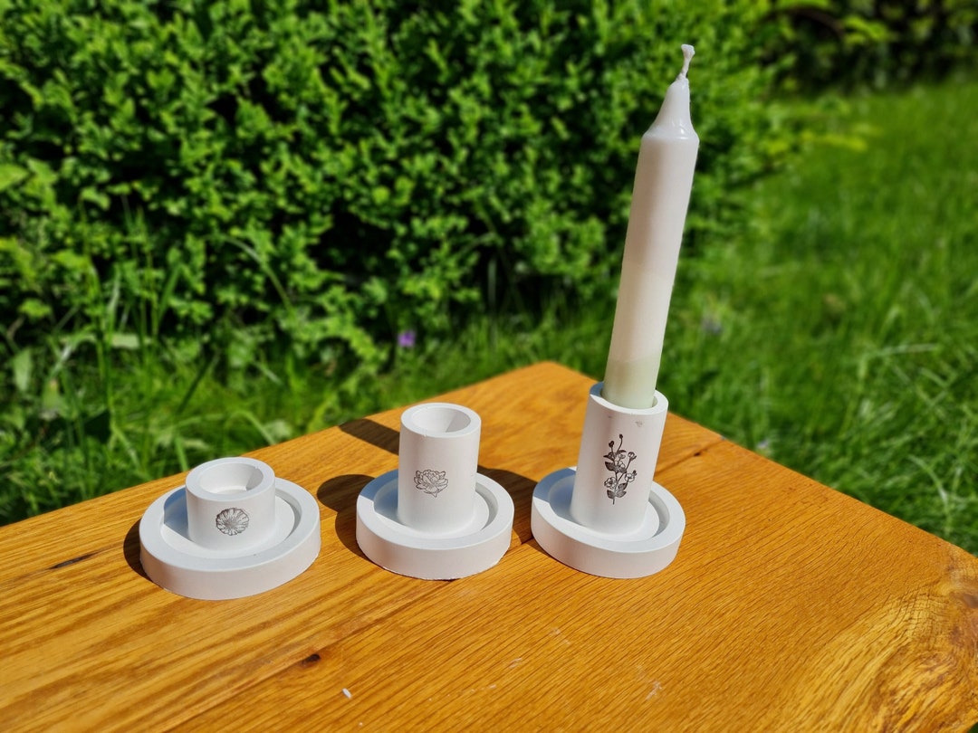 Set of 3 Candle Holders Made of Resin, Stick Candle Holder, Birthday