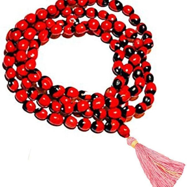 Original Raro Rojo Gunja Mala, Lal Rakt Chirmi Gunja Ratti Semilla para Lakshmi Mahakali Saraswati Puja, Planta Chirmi, Mala Religiosa Jap