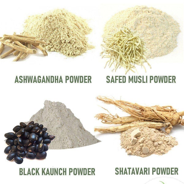 Safed Musli, Ashwagandha, Black Kaunch, Combo de poudre de Shatavari (100 G chacun)