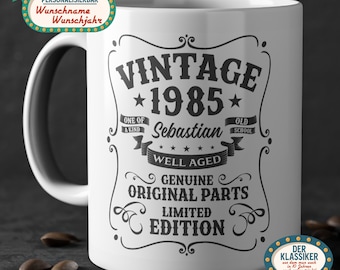 40th Birthday Gift for Men – Personalized Vintage Mug – Year of Birth 1986 – Funny Men's 40th Birthday Mug – Party Mug with Name