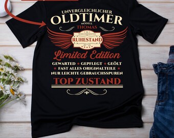 Geschenk Rente T Shirt Geschenk Verabschiedung Rentner T-Shirt Rentnergeschenk Oldtimer Geschenk Ruhestand Tshirt Personalisiert Wunschname