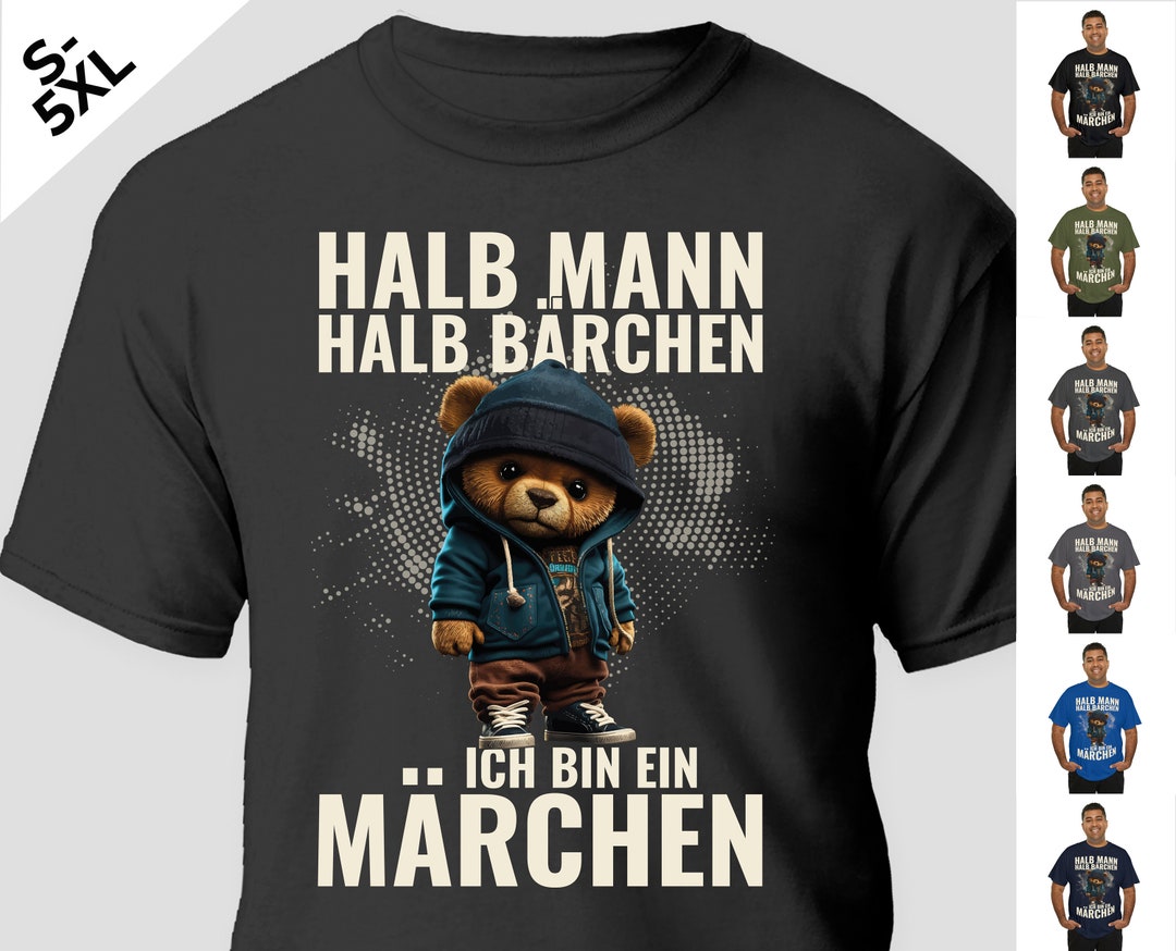 Lustiges Sprüche TShirt Mann schwarz blau grün Halb Mensch halb