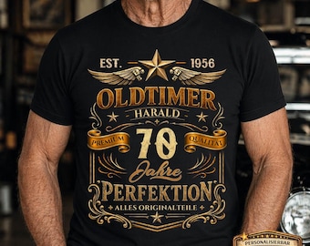 Personalized vintage car T-shirt for a 70th birthday – gift for husband, dad, grandpa – vintage 1956 – personalized gift for men