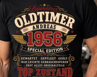 70th Birthday Personalized T-Shirt Vintage Car – Year of Manufacture 1956 – Funny Men's Shirt with Custom Name - 70th Birthday Gift for Men
