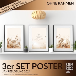 Christian poster gift Christian set of 3 Bible verses annual motto 2024 Christian wall art personalizable Bible verse desired text
