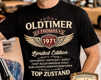 55th Birthday Gift for Men - 55th Birthday Gift for Dad - Personalized T-Shirt with Classic Car Design - Vintage 1971