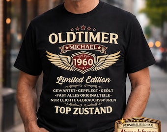 66th Birthday Gift for a Man - Personalized T-Shirt with Vintage Classic Car Design – Year of Birth 1960 – 66th Birthday Gift for Grandpa