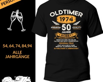 Geschenk 30 40 50 60 70 80 Geburtstag Tshirt Herren Oldtimer Jahrgang 1954 1964 1974 1984 1994 Geburtstags T-shirt Personalisiert