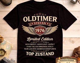 50th Birthday Gift for Men - Personalized Gift for Dad - Vintage Car Design T-Shirt - Original 1976 Edition