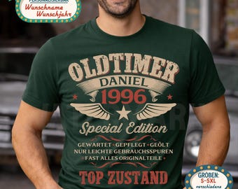 Personalized 30th Birthday Vintage Car T-Shirt – Funny Men's Party Shirt with Name – 30th Birthday Gift for Men Born in 1996
