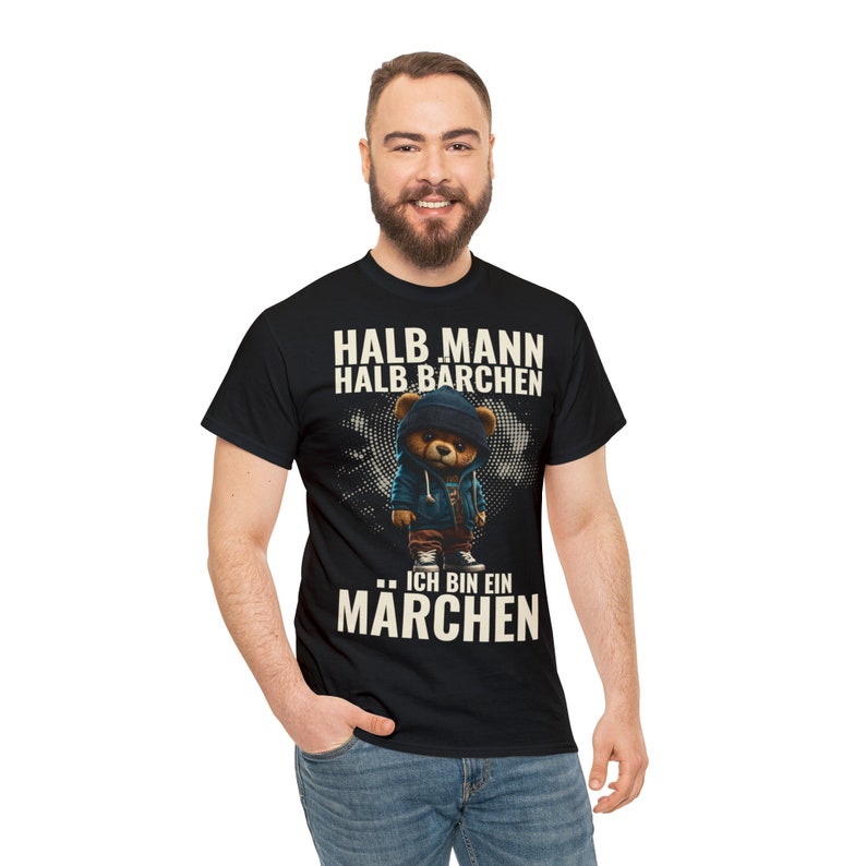 Lustiges Sprüche T-Shirt Mann schwarz blau grün Halb Mensch halb Bärchen Ich bin ein Märchen Fun Shirt Herren in den Größen S 5X Bild 5