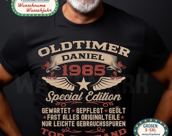 40th Birthday Gift for Men – Personalized Vintage Car T-Shirt – Year of Manufacture 1986 – Funny Men's Shirt for 40th Birthday – Party Shirt with Name
