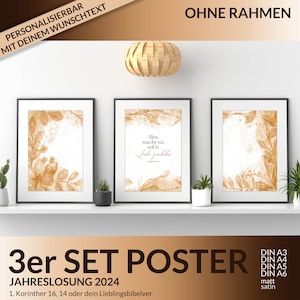 Christian poster gift Christian set of 3 Bible verses annual motto 2024 Christian wall art personalizable Bible verse desired text