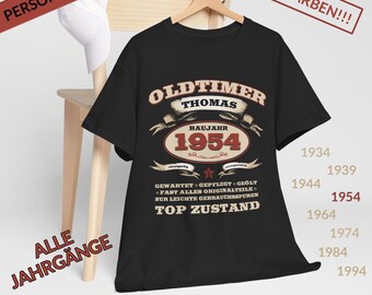 70th Birthday Gift for Men: Vintage 1956 T-Shirt, Personalized with Name and Age, All Years of Manufacture 1956
