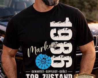 40th Birthday Gift for Men – Personalized TÜV Motif T-Shirt – Year of Birth 1986 – Men's Shirt for 40th Birthday – Party Shirt with Name