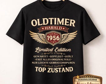 70th Birthday Gift for a Man - Personalized Vintage Car T-Shirt – Year of Manufacture 1956 – Funny 70th Birthday Gift for Grandpa